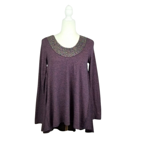 Altar'd State heather purple beaded neckline long sleeve top women's size S - Picture 1 of 8